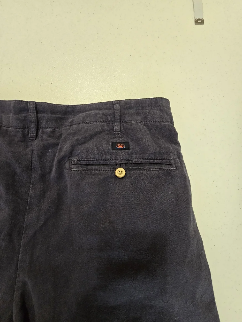Faherty Shorts Men 34 Navy Blue Linen Cotton Blend Flat Front Casual Summer